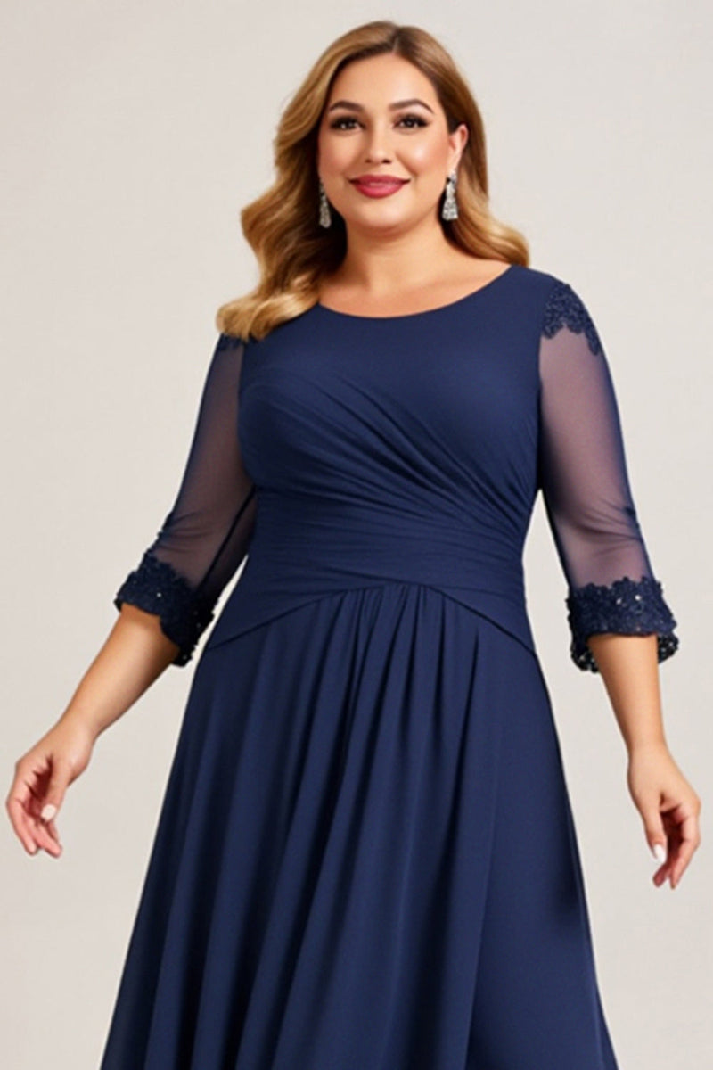 Load image into Gallery viewer, Navy Plus Size A Line Ruched Chiffon Mother of the Bride Dress