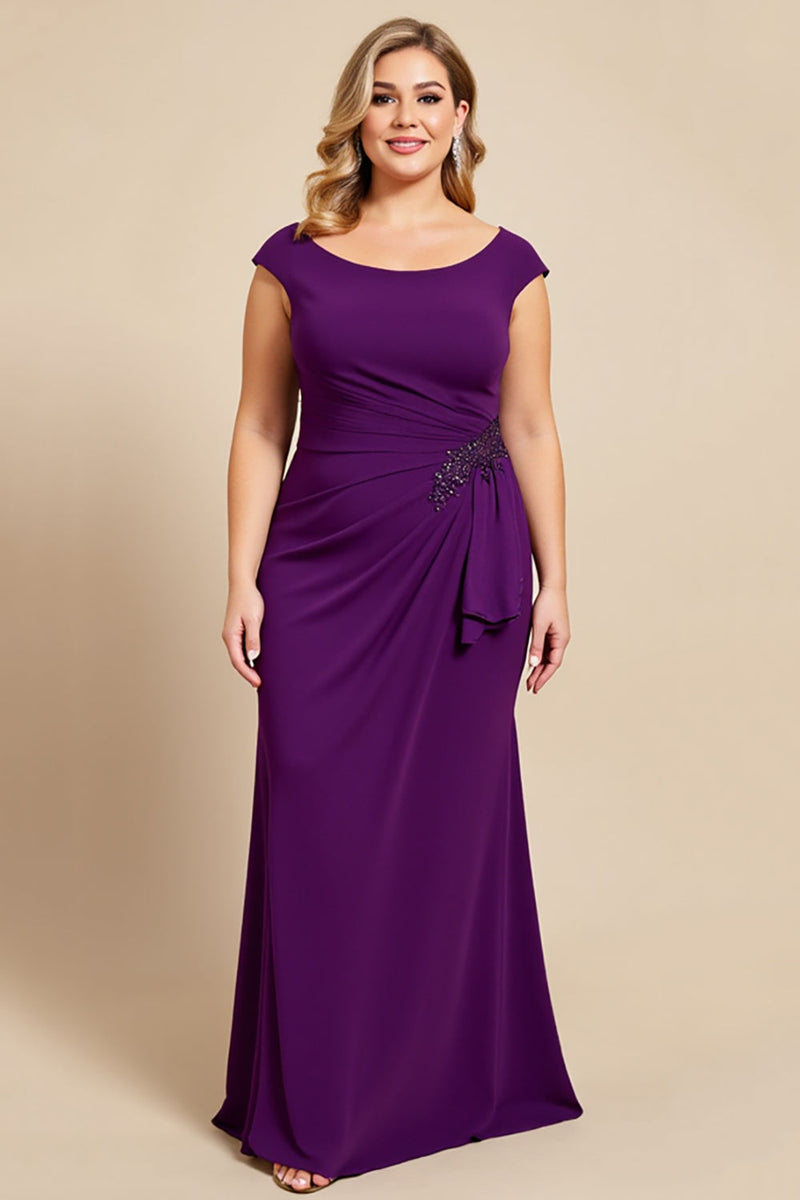 Load image into Gallery viewer, Purple Ruched Scoop Neck Mother of the Bride Dress