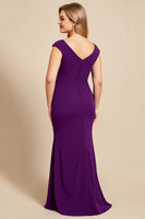 Load image into Gallery viewer, Purple Ruched Scoop Neck Mother of the Bride Dress