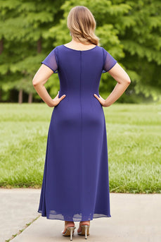 Navy Ruched Chiffon Plus Size Mother of the Bride Dress with Ruffles