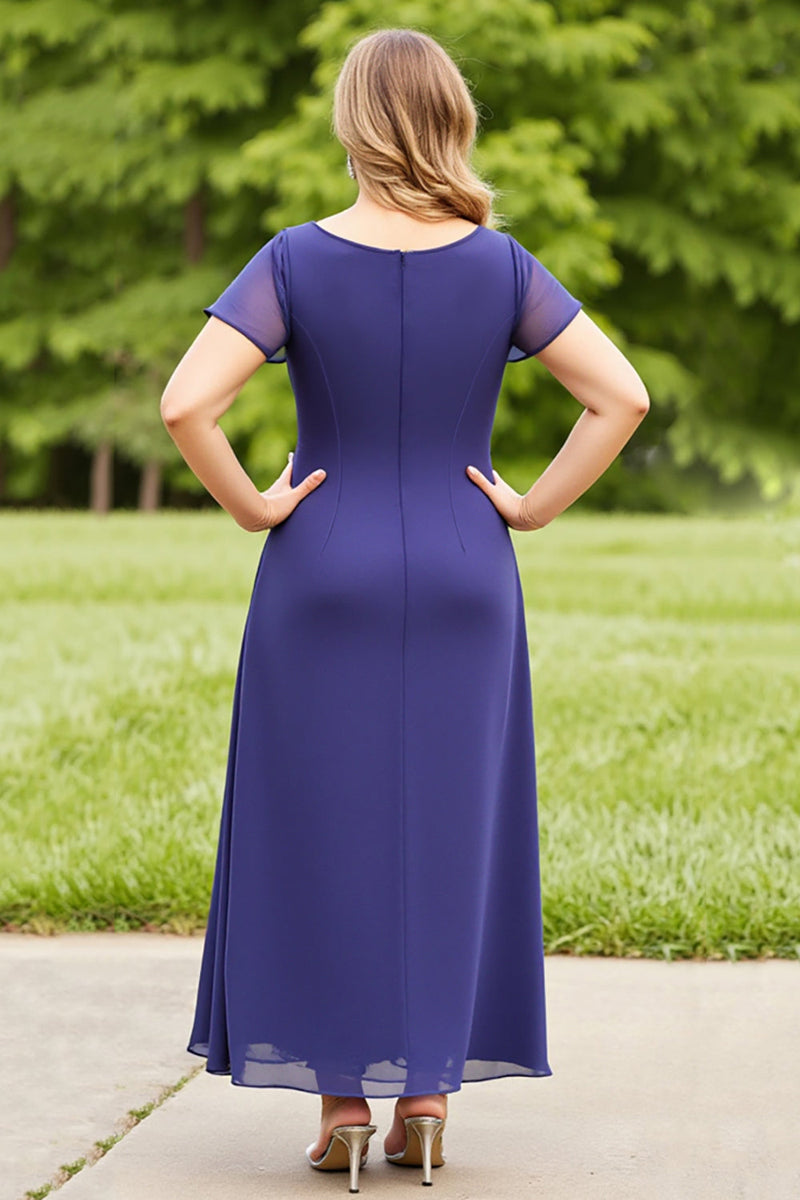 Load image into Gallery viewer, Navy Ruched Chiffon Plus Size Mother of the Bride Dress with Ruffles