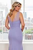 Load image into Gallery viewer, Lavender Sheath Ruched Plus Size Mother of the Bride Dress with Ruffles