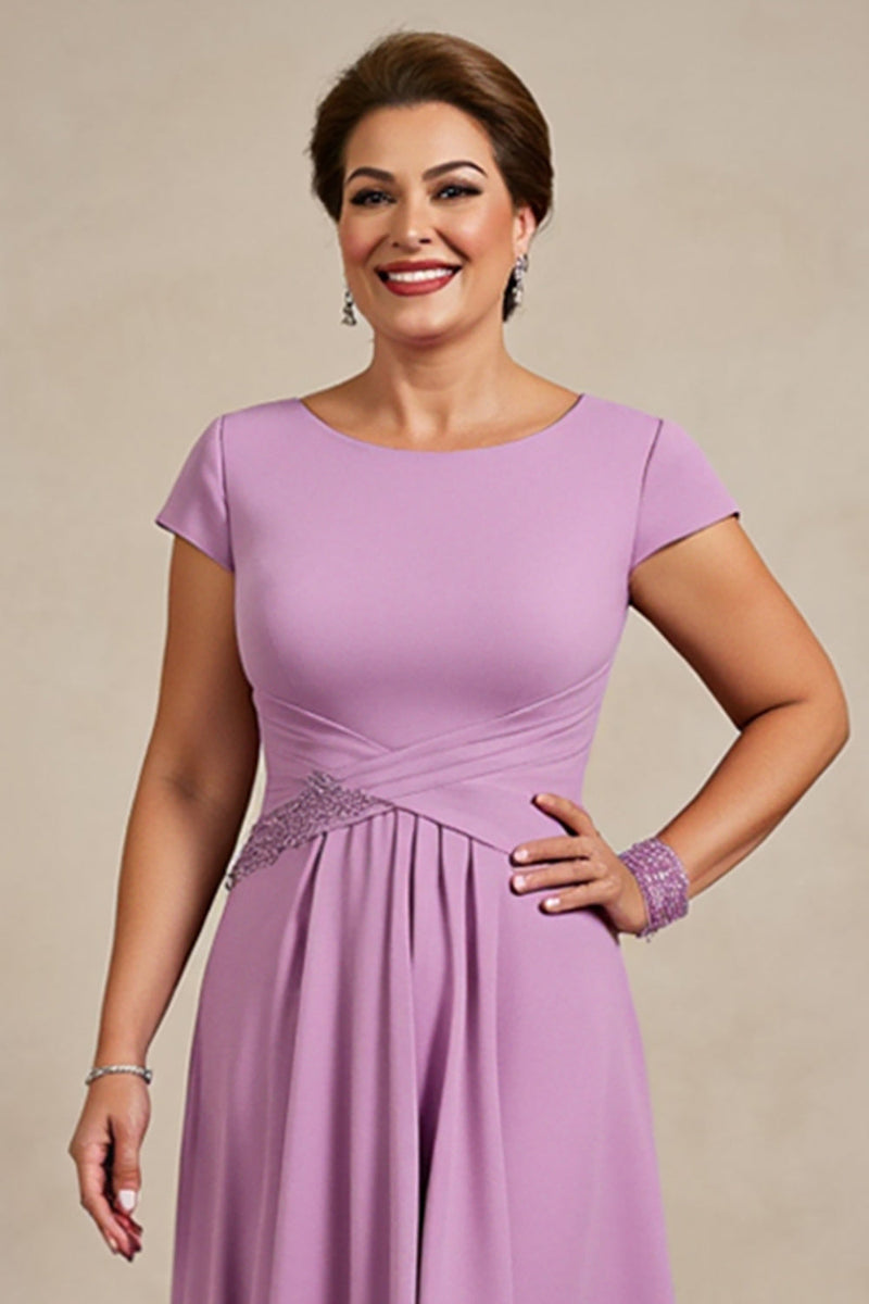 Load image into Gallery viewer, Lilac Chiffon Ruched A Line Midi Mother of the Bride Dress