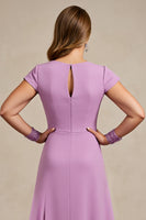 Load image into Gallery viewer, Lilac Chiffon Ruched A Line Midi Mother of the Bride Dress