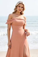 Load image into Gallery viewer, Sunset A Line Off the Shoulder Maxi Bridesmaid Dress with Slit