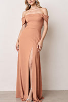 Load image into Gallery viewer, Sunset Off the Shoulder Sheath Maxi Bridesmaid Dress with Slit