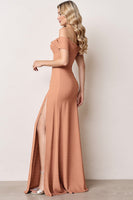 Load image into Gallery viewer, Sunset Off the Shoulder Sheath Maxi Bridesmaid Dress with Slit
