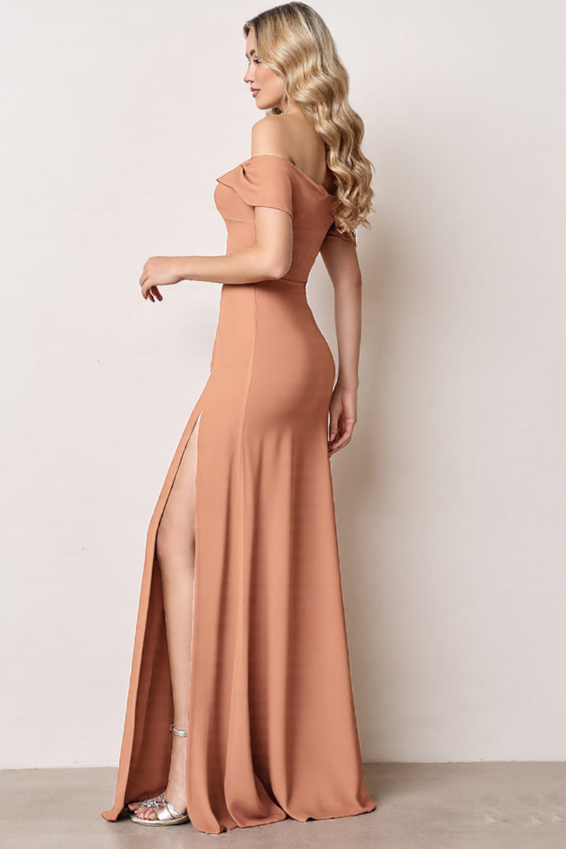 Load image into Gallery viewer, Sunset Off the Shoulder Sheath Maxi Bridesmaid Dress with Slit