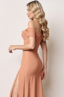 Load image into Gallery viewer, Sunset Off the Shoulder Sheath Maxi Bridesmaid Dress with Slit