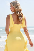 Load image into Gallery viewer, Daffodil Sheath V Neck Maxi Bridesmaid Dress with Ruffles