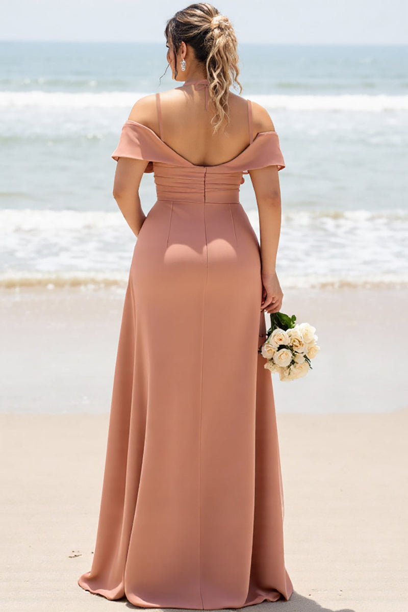 Load image into Gallery viewer, Sunset Sheath Cold Shoulder Maxi Bridesmaid Dress with Slit