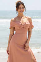 Load image into Gallery viewer, Sunset Sheath Cold Shoulder Maxi Bridesmaid Dress with Slit