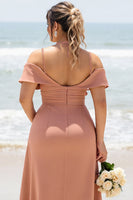 Load image into Gallery viewer, Sunset Sheath Cold Shoulder Maxi Bridesmaid Dress with Slit