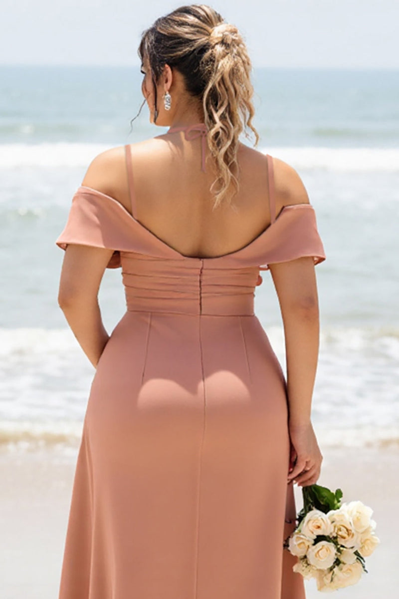 Load image into Gallery viewer, Sunset Sheath Cold Shoulder Maxi Bridesmaid Dress with Slit