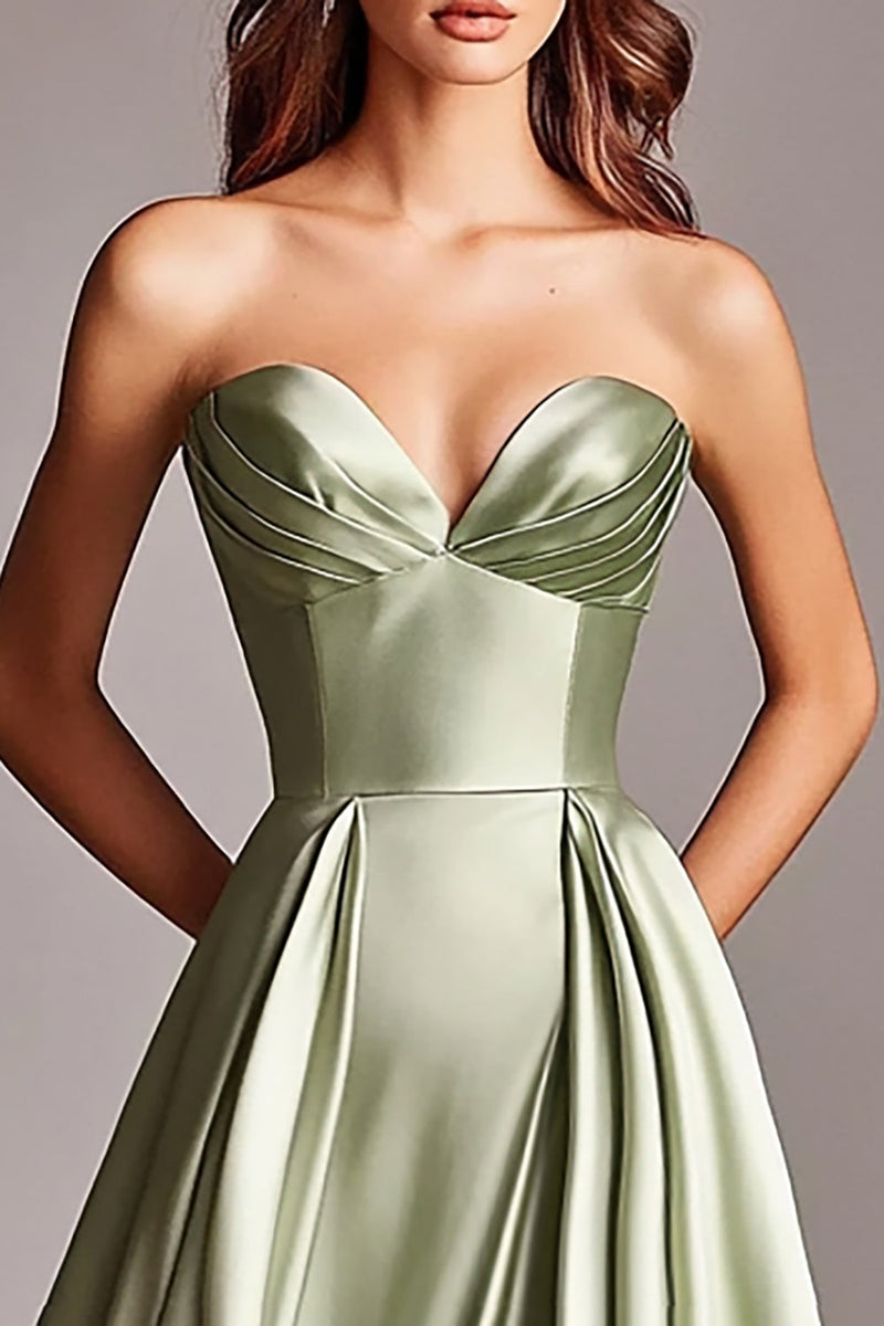 Load image into Gallery viewer, Sweetheart Dusty Sage Satin Long Prom Dress with Slit