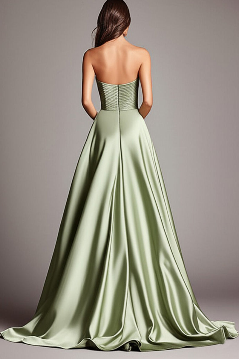 Load image into Gallery viewer, A Line Dusty Sage Sweetheart Strapless Long Prom Dress