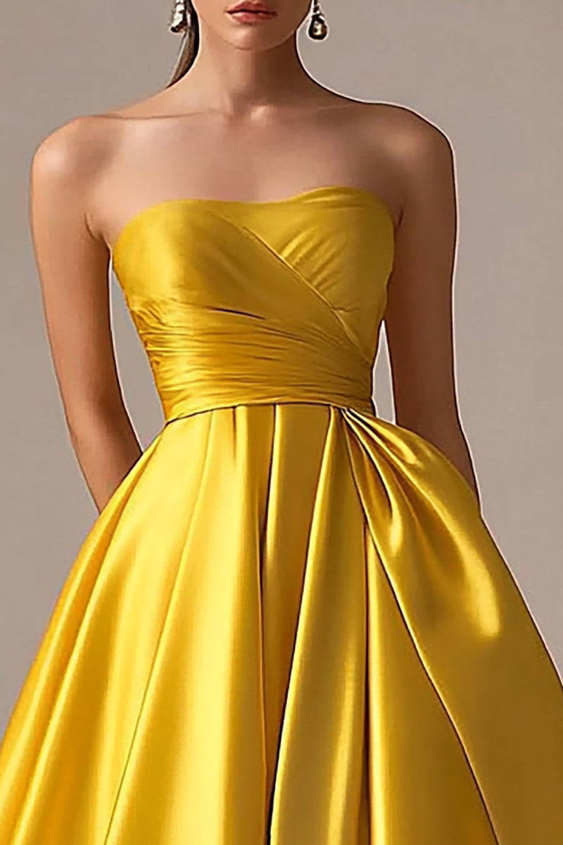 Load image into Gallery viewer, Yellow Ball Gown Strapless Pleated Long Prom Dress