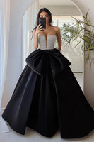 Load image into Gallery viewer, Silver&Black Ball Gown Satin Strapless Long Prom Dress