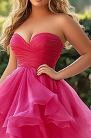 Load image into Gallery viewer, Fuchsia A Line Tiered Long Tulle Prom Dress with Slit