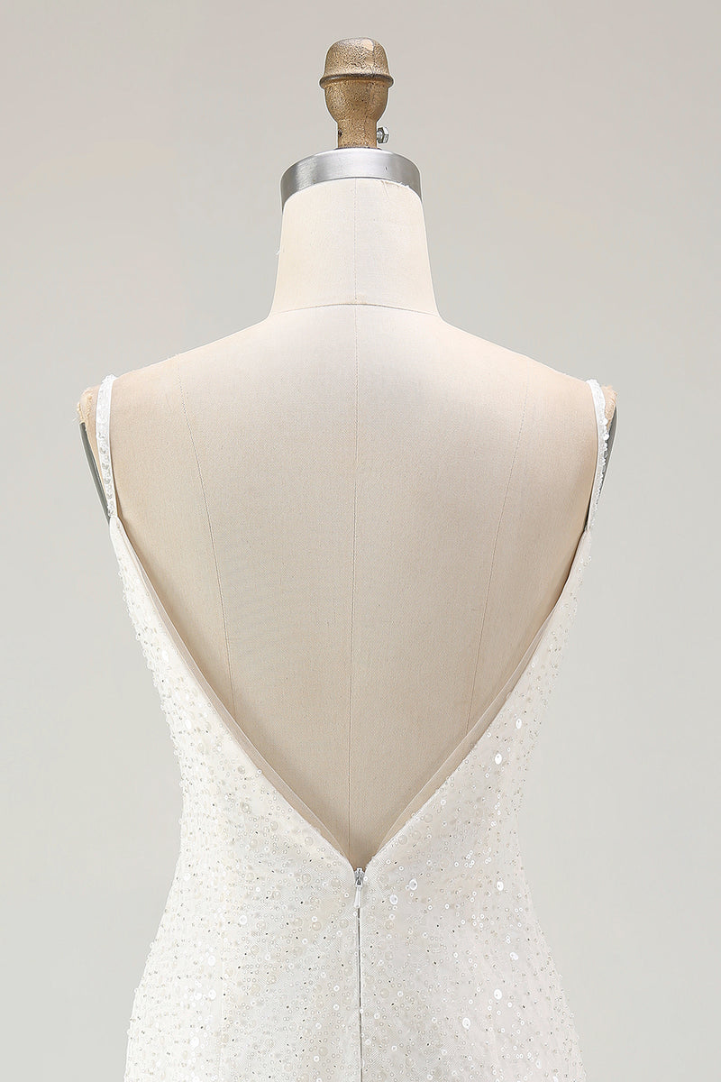 Load image into Gallery viewer, Sparkly White V-Neck Bodycon Short Sequin Party Dress with Ruffles