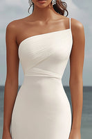 Load image into Gallery viewer, White Chiffon Sheath One Shoulder Engagement Dress