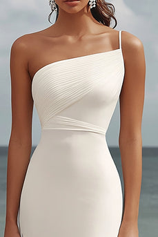 White Chiffon Sheath One Shoulder Engagement Dress