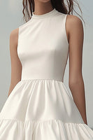 Load image into Gallery viewer, White Satin Mini Sleeveless Graduation Dress