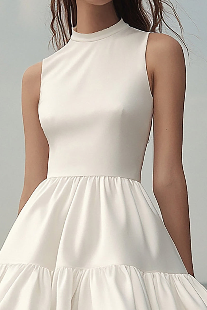 Load image into Gallery viewer, White Satin Mini Sleeveless Graduation Dress