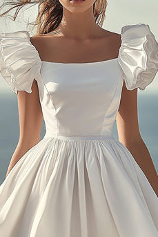 White Satin Mini Short Wedding Dress with Ruffles