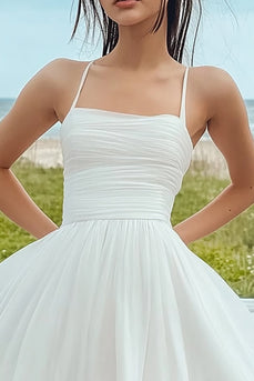 White Organza Mini Ruched Graduation Dress