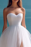 Load image into Gallery viewer, White Tulle A Line Sweetheart Long Engagement Dress with Slit