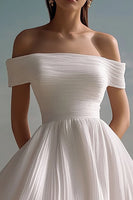Load image into Gallery viewer, White Chiffon Mini Off the Shoulder Graduation Dress