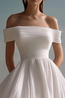 White Chiffon Mini Off the Shoulder Graduation Dress
