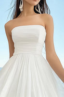 Load image into Gallery viewer, White Chiffon Strapless Pleated Midi Graduation Dress