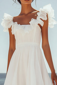 White Chiffon Mini Pleated Ruffled Graduation Dress