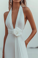 Load image into Gallery viewer, White Chiffon A Line V-Neck Engagement Dress