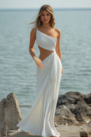 Load image into Gallery viewer, White Chiffon Mermaid Cut-Out Engagement Dress