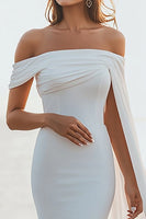 Load image into Gallery viewer, White Chiffon Mermaid Off the Shoulder Engagement Dress