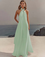 Load image into Gallery viewer, White A Line Halter Chiffon Bridal Shower Dress