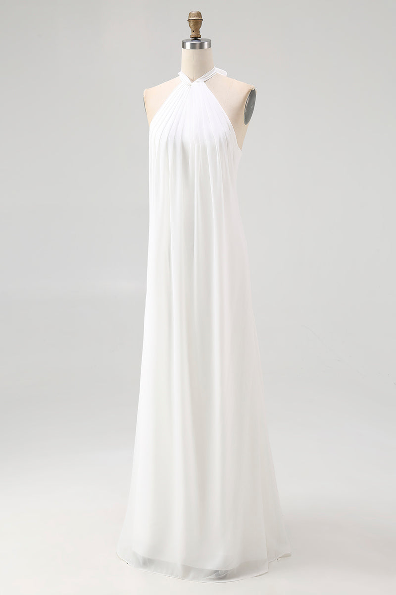 Load image into Gallery viewer, White A Line Halter Chiffon Bridal Shower Dress