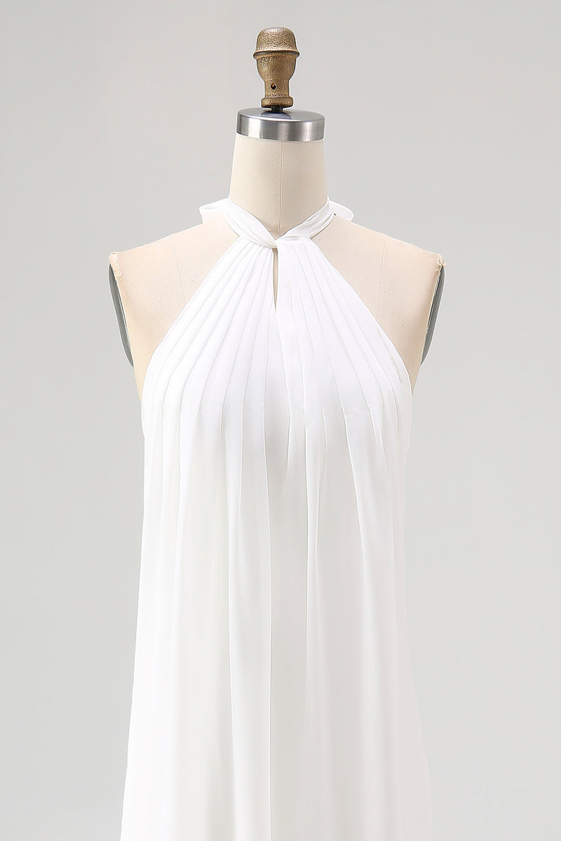 Load image into Gallery viewer, White A Line Halter Chiffon Bridal Shower Dress