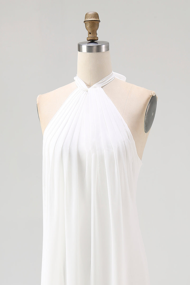 Load image into Gallery viewer, White A Line Halter Chiffon Bridal Shower Dress