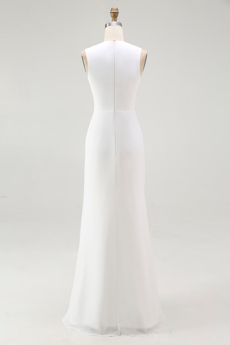 Load image into Gallery viewer, White Chiffon V-Neck Sheath Long Reception Dress