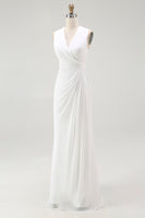 Load image into Gallery viewer, White Chiffon V-Neck Sheath Long Reception Dress