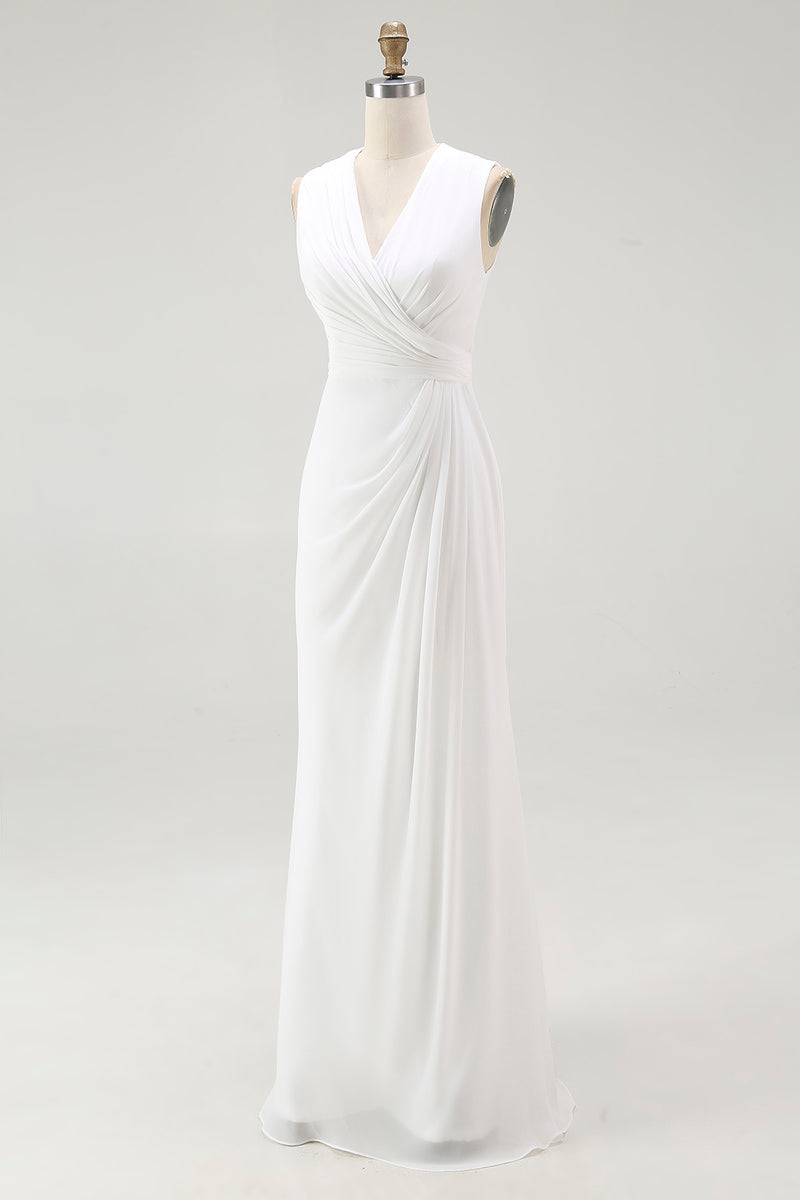 Load image into Gallery viewer, White Chiffon V-Neck Sheath Long Reception Dress