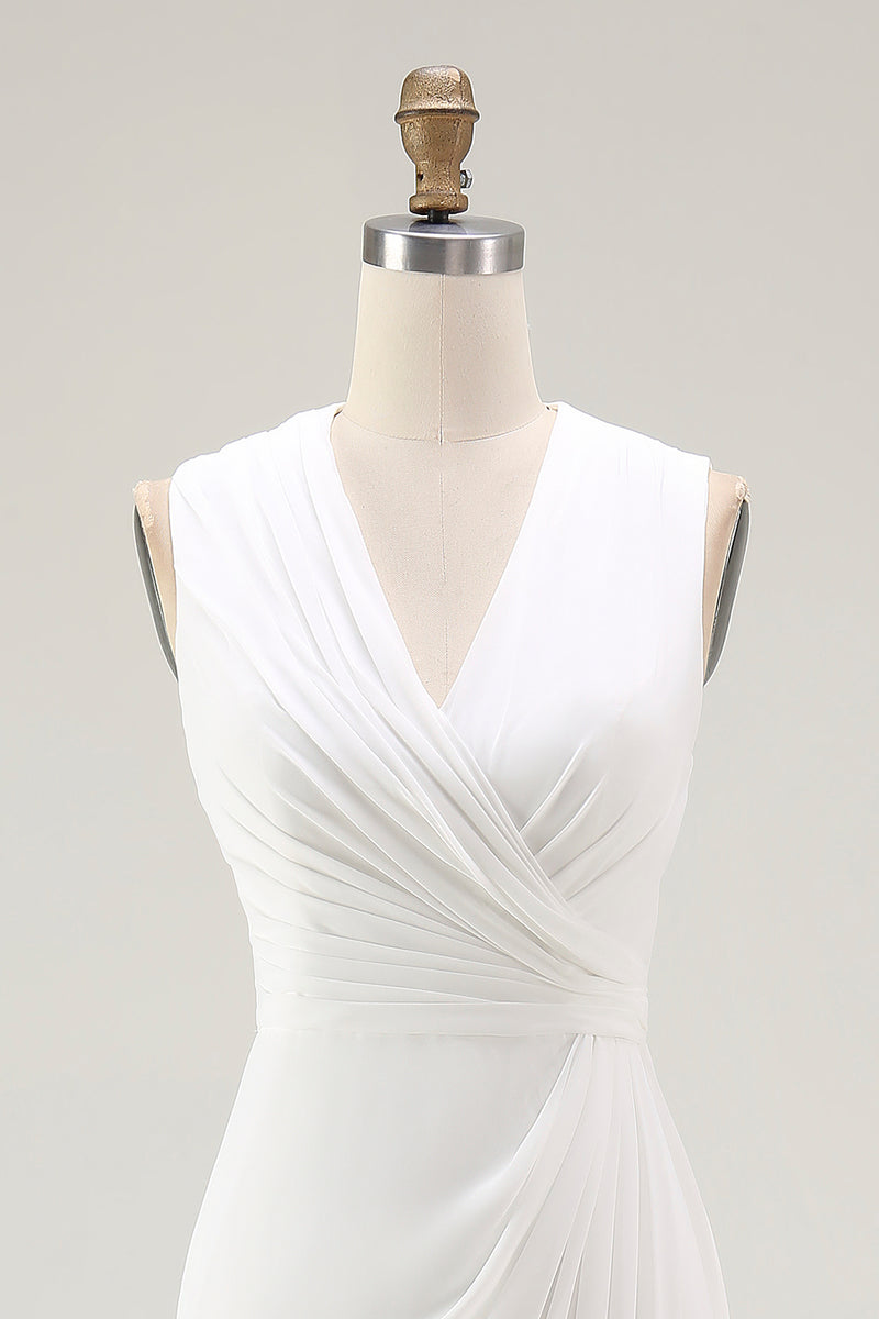 Load image into Gallery viewer, White Chiffon V-Neck Sheath Long Reception Dress