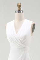 Load image into Gallery viewer, White Chiffon V-Neck Sheath Long Reception Dress