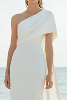 Load image into Gallery viewer, Elegant White Chiffon Sheath One Shoulder Engagement Dress