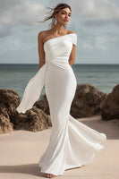 Load image into Gallery viewer, White Chiffon Mermaid One Shoulder Ruched Engagement Dress