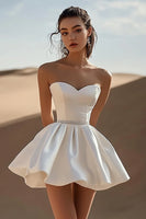 Load image into Gallery viewer, White Satin Sweetheart Mini Graduation Dress